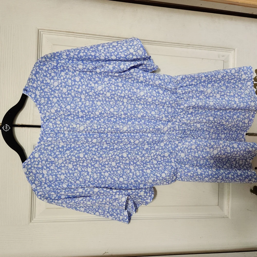 Blue and White Floral Wrap Dress - Picture 6 of 8